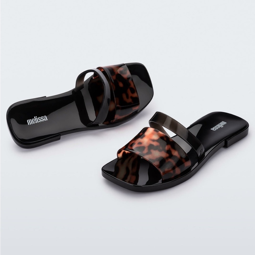 Melissa Women's IVy Black and Tortoiseshell Slide Sandals.Sz 6